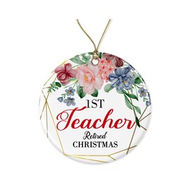 LillaGifts Christmas Tree Ornament 1St First Holiday Season Retiring from Job Work Teacher Gift - for Retired Party Present Decorative Gift Ceramic Holiday Both Sides, White