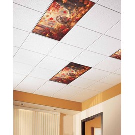 Fall Maple Leaves Fluorescent Light Covers for Ceiling Lights 4x2 feet,2 Pack Magnetic Light Filters for Classroom,Orange Red Mushroom Animals Thanksgiving Office School Fluorescent Light Shade Panel