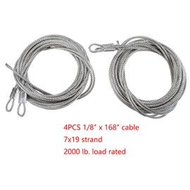 RealPlus Garage Door Cable and Pulley Kit, Including 2 Pairs of Galvanized Aircraft Cables and 4pcs Heavy Duty 3" Pulley Sheaves