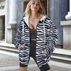 Kathyboom Zebra Print Women's Causal Hoodies Zip Up Jackets Long