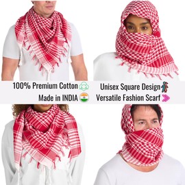 LOVARZI Shemagh Desert Scarf Red and White for Men Women Cotton - Palestinian Arabic Keffiyeh - Christmas Scarfs Gifts