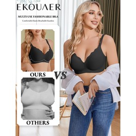Ekouaer Nursing Bra Wavy Breastfeeding Bras for Women Seamless Maternity Support Wireless Pregnancy Sleep Bralette Black S