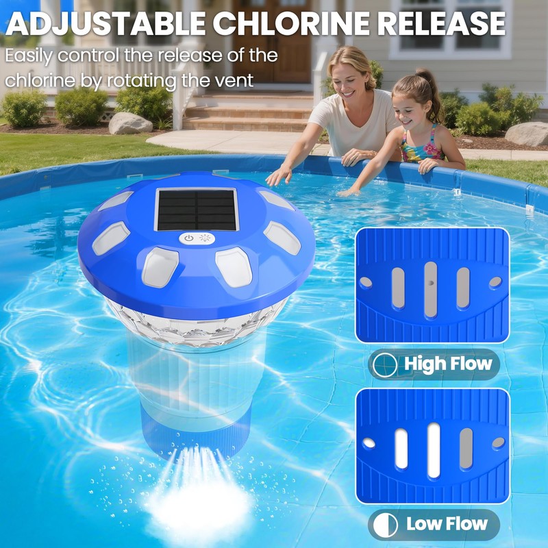KingSom 2026 Upgraded Pool Chlorine Floater,Solar Chlorine Floater w/Lights,Button Control