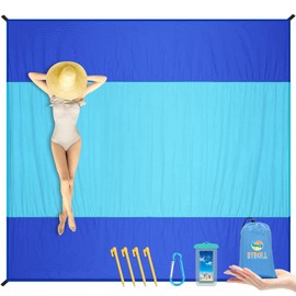 BYDOLL Manta de playa impermeable a prueba de arena de gran tamaño de 10 x 9 pies, para 1 a 8 adultos, manta de playa extragrande ligera de nailon suave para viajes, camping, senderismo, manta de playa