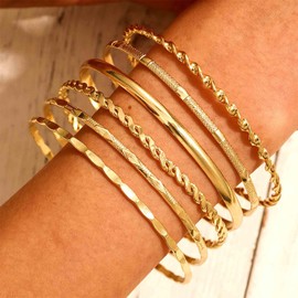 Alereya Boho Gold Armreifen Armband gefüllt gehämmertes Armband Textur Stapelarmband Dünne Runde Armreif Armbänder klassisches Armbandschmuck für Frauen (Gold2)