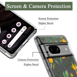 Unov Compatible with Pixel 7a Case Clear with Design Soft TPU Shock Absorption Slim Embossed Pattern Protective Back Cover for Pixel 7a (Citrus Flavors)