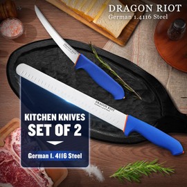 DRAGON RIOT Carving Knife Set for Meat 6 Inch Curved Beef Brisket Trimming and Boning Knife and 10 Inche Meat Slicing Knife Bundle