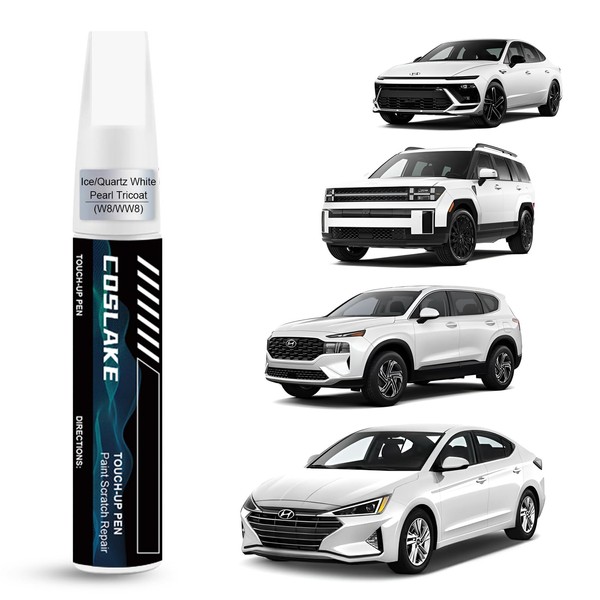 COSLAKE Car Touch Up Paint(Ice/Quartz White Pearl Tricoat(W8/WW8)) for Hyundai,