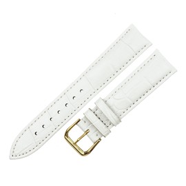 RECHERE Alligator Crocodile Grain Leather Watch Band Strap Gold Pin Buckle Color White (Width 19mm)