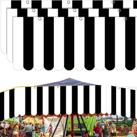 Preboun 3 Pcs Carnival Awning Decorations Tent Circus Hanging Decorations Carnival Banner Concession Stand Sign Canopy Awning for Pirate Summer Party, 9.84''x78.74''(Black and White)