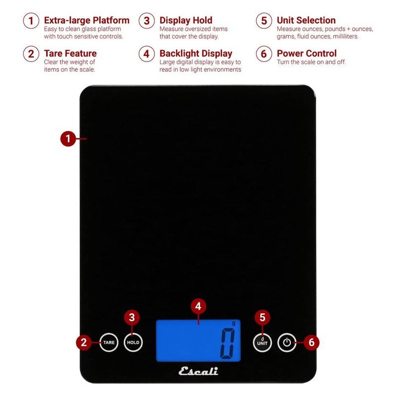 Escali 2210IB ArtiXL Extra-Large Glass Digital LCD Display Kitchen Scale,