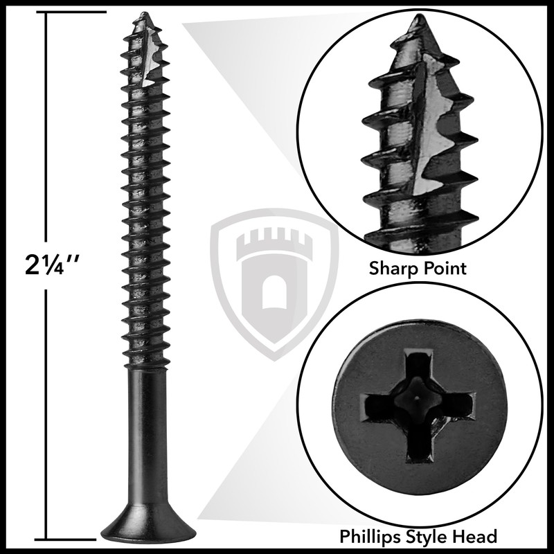 Cauldham Black Wood Screws #9 x 2-1/4 Inch for Door