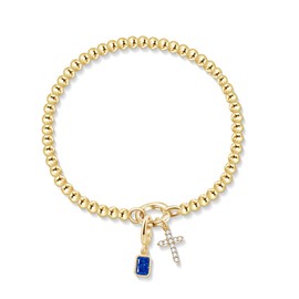 Free bird Sapphire Bracelet 14K Gold Plated Dainty September Birthstone Cross Bracelets for Women Trendy Gold Beaded Bracelets non Tarnish for Birthday Anniversary