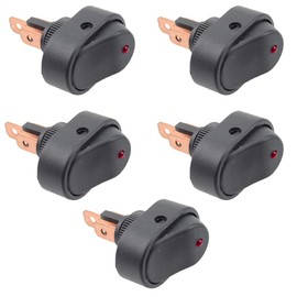 CENPEK 5Pcs Waterproof LED Lighted Rocker Switch Toggle 12V 30A SPST 3 Pin On-Off Blue Round Dot Switch for Car Boat Marine-Red LED