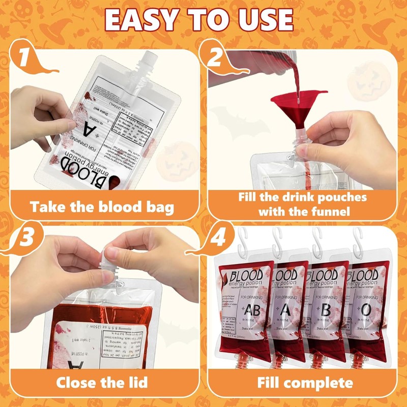 20 x Blood Bags for Drinks with Accessories,Vampire Blood Bag