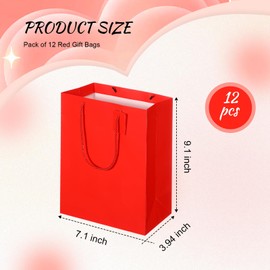 Marspark 12 Pieces Christmas Red Gift Bags with Handles, Paper Euro Totes Gift Bags, Red Paper Gift Wrap Bags with Cards for Xmas Valentine's Day Birthdays Party Favor(Large)