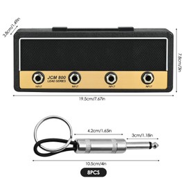 twirush Marshall Key Holder JCM800 Guitar Amp Key Holder Hooks with 8 Guitar Plug Keyrings Audio Keychain Wall Mount Creative Retro Key Storage for Home Doorway Entryway Hallway Office