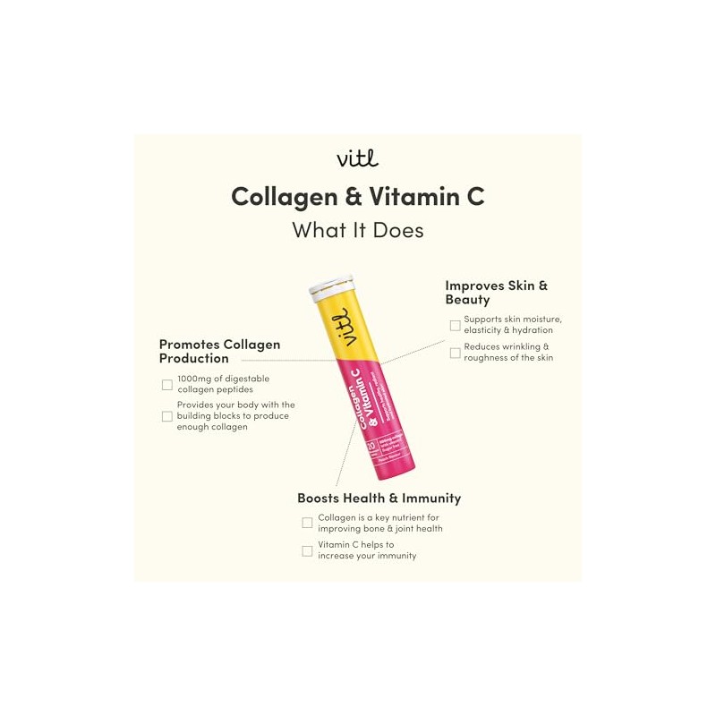 Vitl Collagen & Vitamin C Effervescent Tablets | Nutritional Support