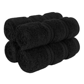 American Soft Linen Luxury Washcloths for Bathroom, 600 GSM 100% Cotton 4 Piece Turkish Wash Cloth Set, 13x13 in Soft Rags for Body and Face, Black Washcloths
