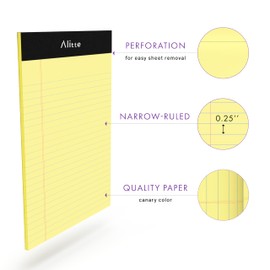 Alitte Yellow Legal Notepads 5x8, Pack of 12 - Perforated Narrow Ruled Writing Pad - Premium Thick Paper, No Ink Bleeding - Blank Legal Pads For Home, Office, School, Business - 50 Sheets Per Notebook