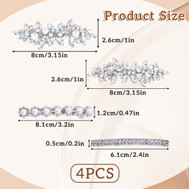 4 Pack Rhinestone Hair Clips Silver Crystal Hair Clips Pearls Hair Barrettes Decorative Hair Clips Elegant Women Flower Hairpins Wedding Hair Accessories for Brides Bridesmaids