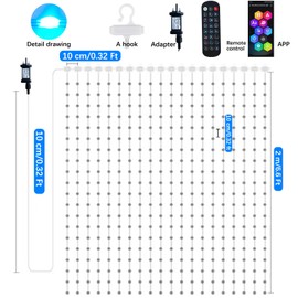 QINER Curtain Lights, 2x2m Fairy Lights 400 LEDs, RGBIC Multicolour Curtain Lights 1600 Colors Adjustable, Dynamic DIY, IP65 Waterproof, String Lights for Bedroom, Indoor Outdoor Party Bar