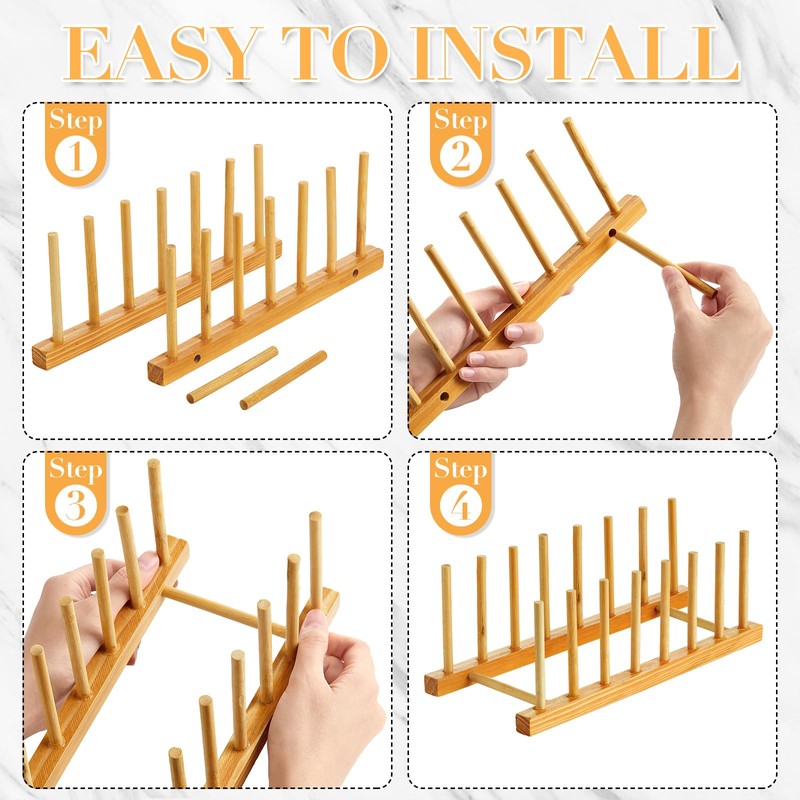 Zopeal 9 Pcs Bamboo Wooden Plate Racks Dish Rack Stand