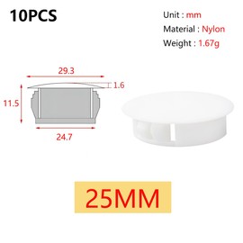 Qrity Pack of 10 Plastic Cover Plugs, 25 mm Hole Plugs, Pipe Cover, Plugs, White, for Furniture Drilling