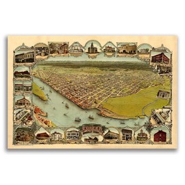 Magnet 1902 Eureka California Vintage Old Panoramic City Map Magnet Vinyl Magnetic Sheet for Lockers, Cars, Signs, Refrigerator 5"