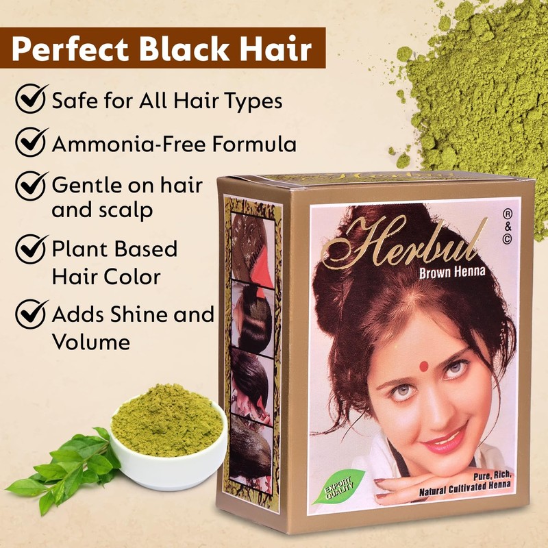Herbul Henna Hair Dyes (Brown, 6 Sachets x 10 g
