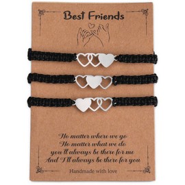 LEGENTLISUR Women's Bracelet, Stainless Steel Bracelet Set with Heart Links, Adjustable Bracelets Made of Nylon Cord for the Family of Best Friends, Friendship Chain, Nylon