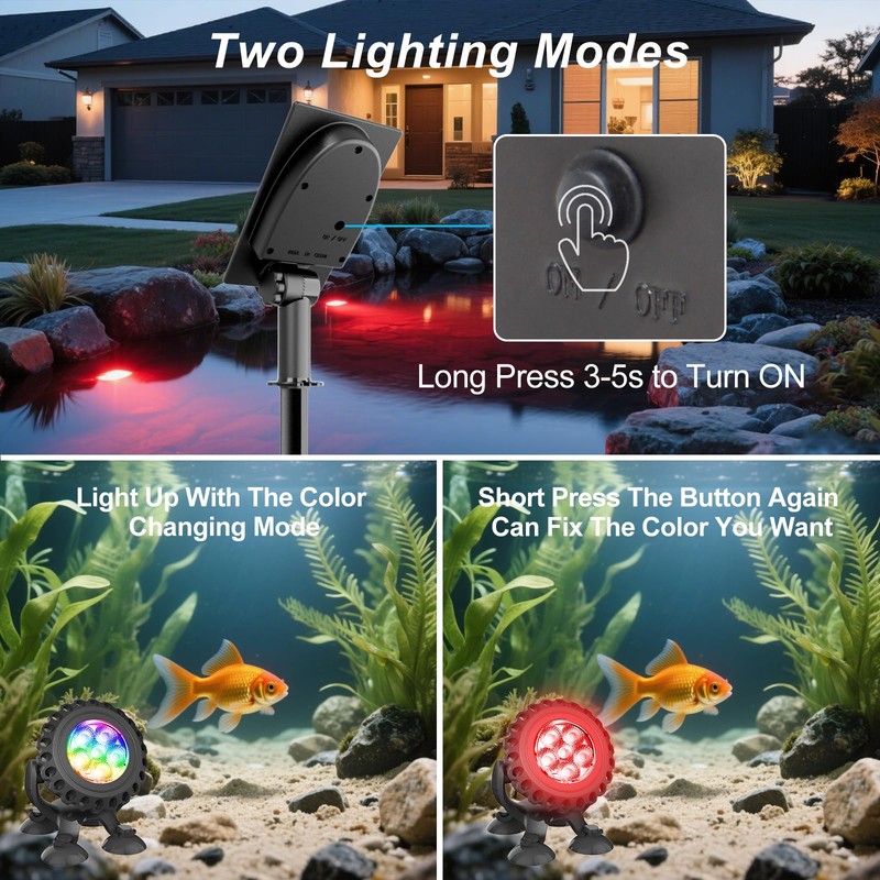 T-SUN Solar Pond Lights, 3-in-1 RGB Solar Underwater Pond Lights,