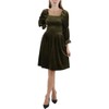 TAHARI ASL Womens Velvet Smocked Fit & Flare Dress Green