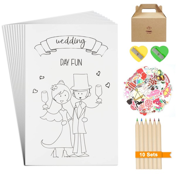 Wedding Coloring Book, 10 Piece Colouring Book for Children, Colouring Book for Children with Stickers and Pens, Gift for Wedding Guests, Wedding Favors for Children