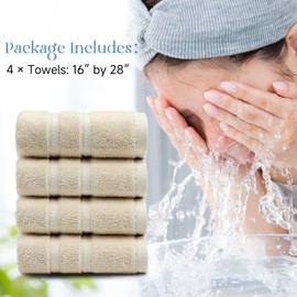 Simple&Opulence Premium 100% Cotton Hand Towels- Set of 4 (16"x28"),Ultra Soft and Highly Absorbent 650GSM Face Towels for Bathroom, Hotel, Kitchen- Beige