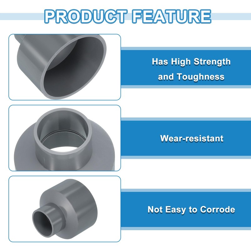 sourcing map 2 Pcs UPVC Reducer Pipe Fitting, 75x40mm PVC