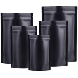 50pcs Mylar Bags Stand up,Black Resealable Bags Ziplock,Smell Proof Bag Aluminum Foil Pouches,Reusable Mylar Baggies Heat Seal Packaging Bags for Food Storage (Black, 16x24cm - 50 pcs)