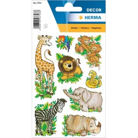 HERMA 3793 Aufkleber Dschungeltiere klein groß, 24 Stück, Tiere Sticker mit Zebra Löwe Giraffe Affe Elefant Motiv, Kinder Etiketten für Fotoalbum Tagebuch Scrapbooking Geburtstag Deko DIY Basteln