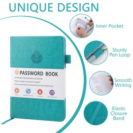 Deepton Password Book, Password Book with Index A-Z, Password Book with Address Book, Notebook with Tab, Password Book with Inner Pocket, Phone Book with Register, Password Manager - Green