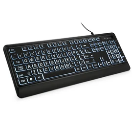KOPJIPPOM Large Print Backlit Keyboard, USB Wired Computer Keyboard, Full Size Keyboard with White Illuminated LED Compatible for Windows Desktop, Laptop, PC, Gaming, Black