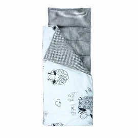 Hi Sprout Cotton or Minky Toddlers Nap Mat with Removable Pillow and Soft Blanket, Lightweight Daycare Preschool Kindergarten Sleeping Bag, Travel Slumber for Kids Girls Boys (Lovely Sheep)