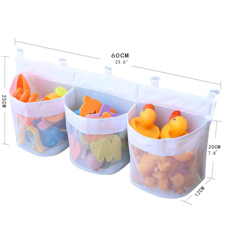 Bath Tub Toy Storage, 3 Compartment Horizontal Large Openings Toy