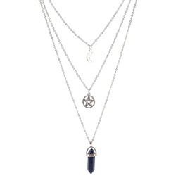 AGDGV 3 pcs Set Gothic Necklaces - Quartz Crystal Moon Pentagram Gothic with Multi Layer Charm Pendant, Crystals Necklace for Girls & Women, Valentine’s Day Gift