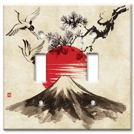Art Plates 2-Gang Toggle OVERSIZED Switch Plate - OVER SIZE Decorative Metal Wall Plate - Cranes Flying Over a Volcano Drawing - (Made in USA)