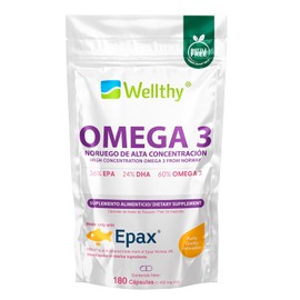 Wellty Omega 3 Salmn Noruego Epax 180 Cpsulas. El aceite de pescado Epax est ultraconcentrado en omega 3 con un 36 de EPA y un 24 de DHA. Cpsula de...