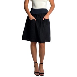 Mississhop Women's Linen Skirt Summer Skirt Loose Short Leisure 100% Linen 100% Linen Skirt Beach, darkblue