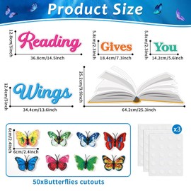 55PCS Spring Butterfly Bulletin Board Classroom Decoration Reading Gives You Wings Bulletin Board Set 3D Colorful Butterfly Cutouts for Classroom School Blackboard Wall Decor Reading Party Supplies