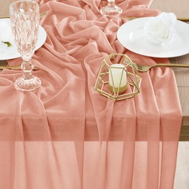 Socomi 10pcs Rose Gold Gauze Table Runner Chiffon Like Wedding Table Runner 120 inches Long Boho Rustic for Bridal Shower Decorations Baby Shower