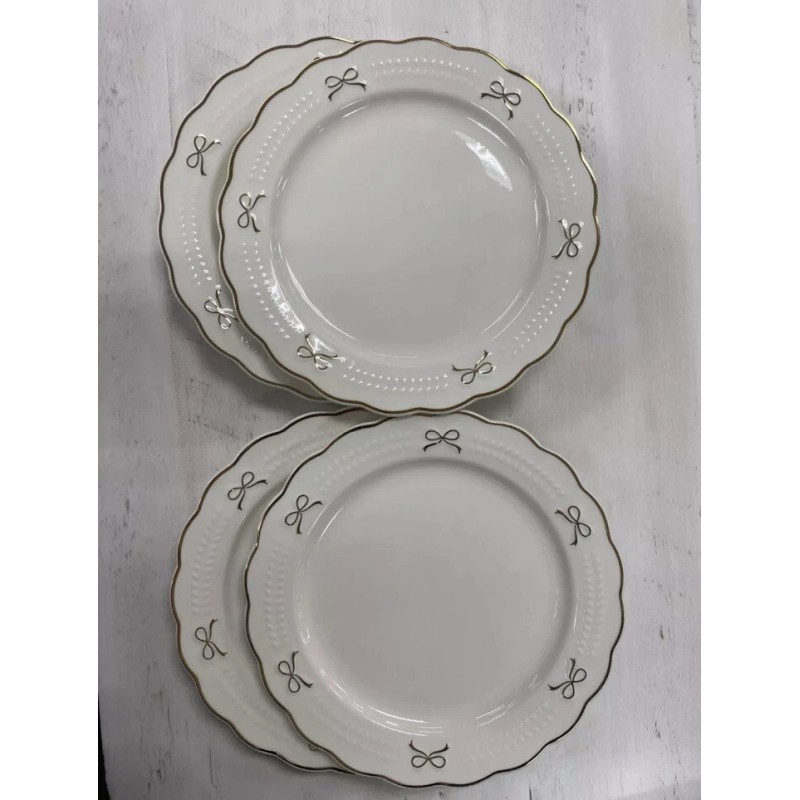 White Yedi GOLD BOW Side Plates Set of 4 Ceramic