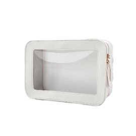 QUINTRA Clear Makeup Bags, Approved Toiletry Bag with Zipper, Clear Makeup Organiser, Fits Carry-on Travel Clear Cosmetic Bags for Women, White, standard size
